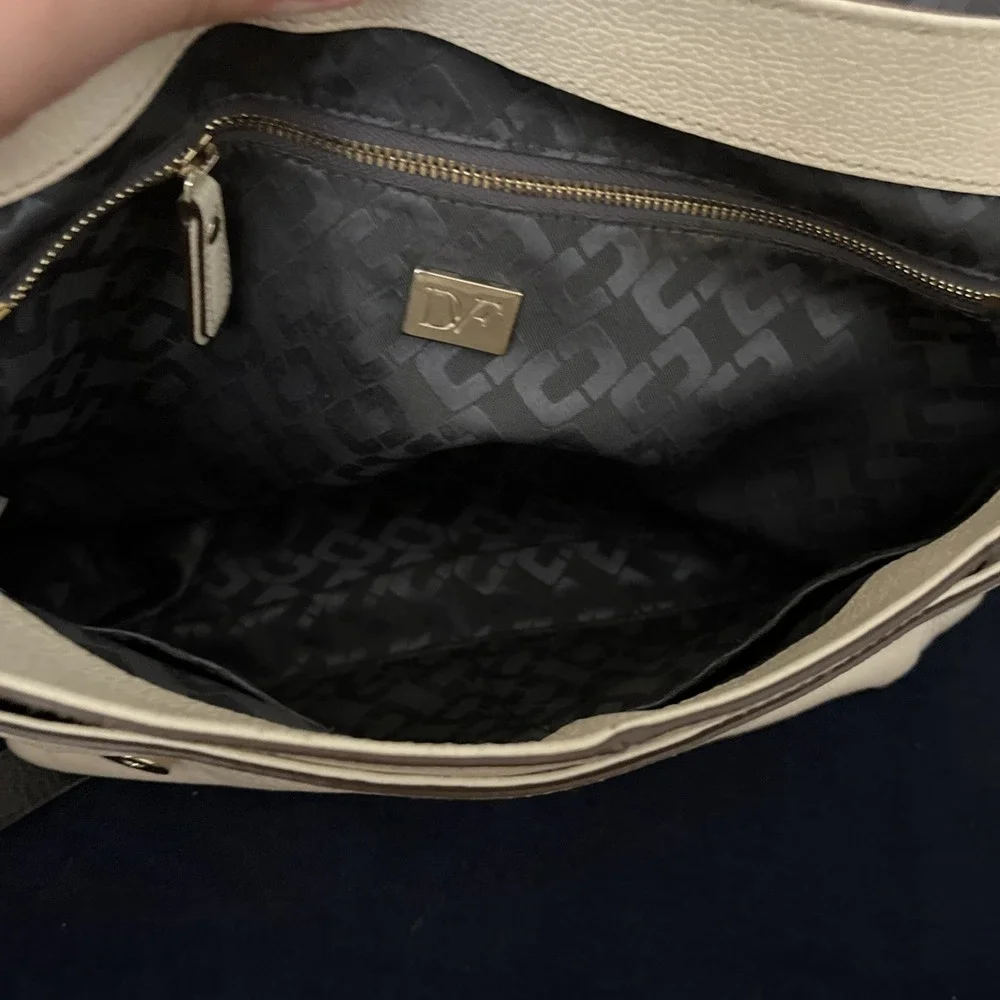 Diane Von Furstenberg DVF White Pebbled Leather Studded Satchel Crossbody Bag